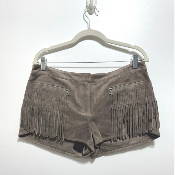 BCBGMAXAZRIA Weston Faux Suede Fringe Shorts Size M NWT in Spanish Moss Color - Picture 3 of 8